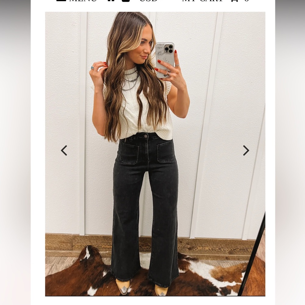 Denim Double Front Pocket
Wide Leg Black